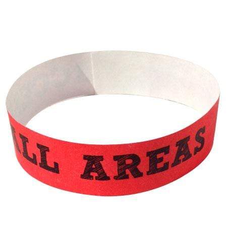 Event Wristbands Tyvek Stock - PrePrinted Access All Areas / Bright Red / 100 Security Access Wristbands