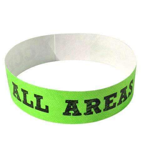 Event Wristbands Tyvek Stock - PrePrinted Access All Areas / Neon Green / 100 Security Access Wristbands