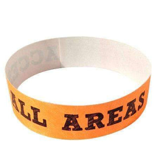 Event Wristbands Tyvek Stock - PrePrinted Access All Areas / Neon Orange / 100 Security Access Wristbands
