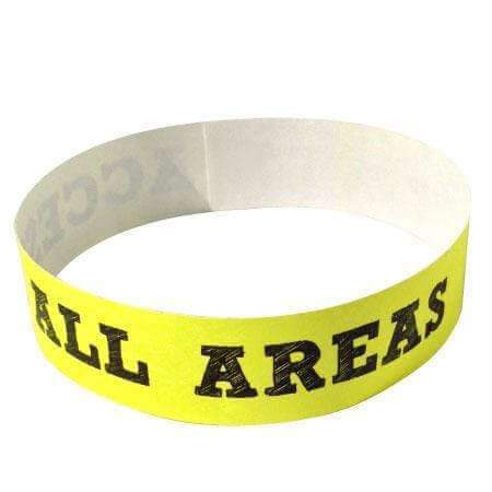Event Wristbands Tyvek Stock - PrePrinted Access All Areas / Neon Yellow / 100 Security Access Wristbands