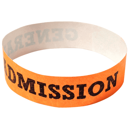 Event Wristbands Tyvek Stock - PrePrinted General Admission / Neon Orange / 100 Security Access Wristbands