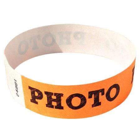 Event Wristbands Tyvek Stock - PrePrinted Photo / Neon Orange / 100 Security Access Wristbands
