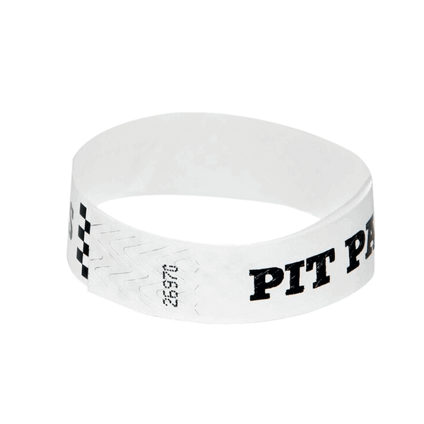 Event Wristbands Tyvek Stock - PrePrinted Pit Pass / White / 100 Pre-Printed Sports Wristbands
