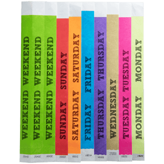 Event Wristbands Tyvek Stock - PrePrinted Pre-Printed Days of the Week Wristbands