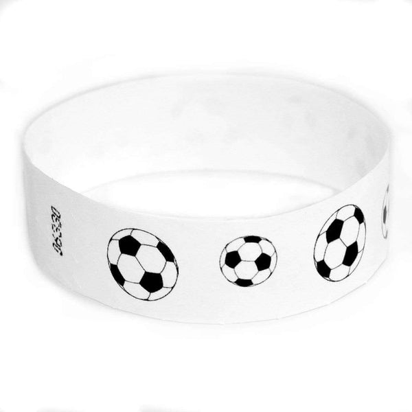 Event Wristbands Tyvek Stock - PrePrinted Soccer / White / 100 Pre-Printed Sports Wristbands